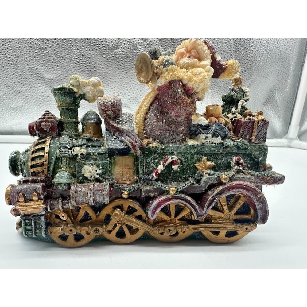 Vintage Santa Claus Christmas Train Figurine Resin Holiday Decor Snow‎ Gift